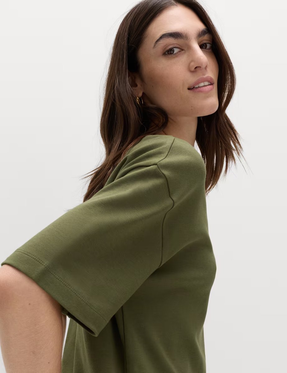 Marks & Spencer M&S Pure Cotton Crew Neck Oversized T-Shirt Khaki - 2