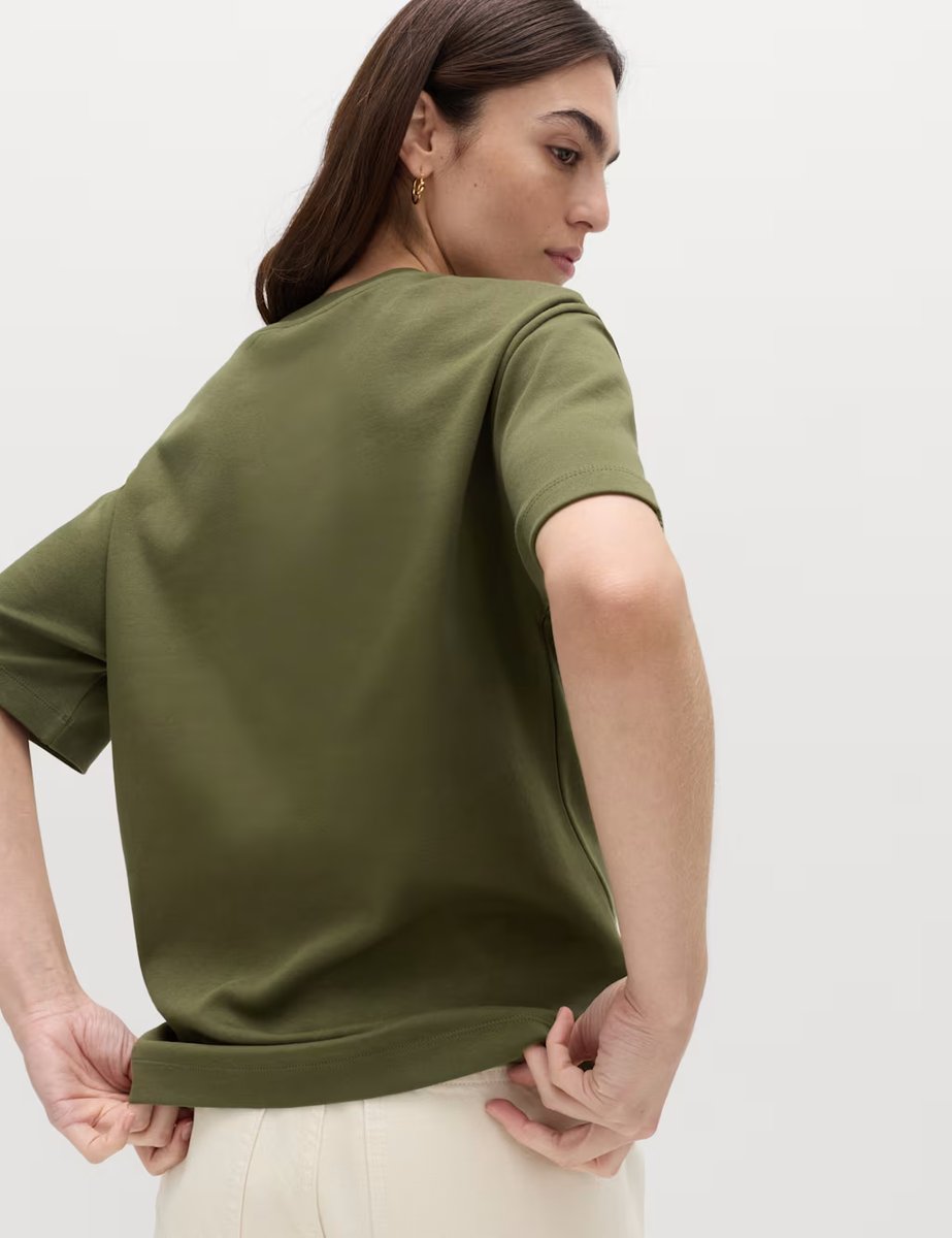 Marks & Spencer M&S Pure Cotton Crew Neck Oversized T-Shirt Khaki - 4