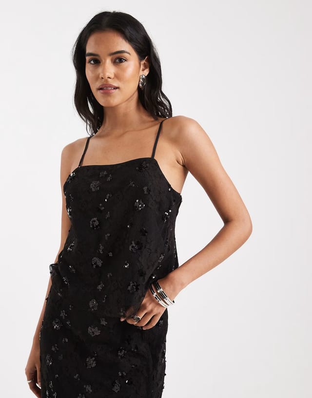 ASOS ONLY sequin details top & midi skirt co-ord in black - 3