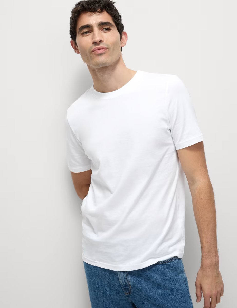 Marks & Spencer M&S 5 Pack Pure Cotton Crew Neck T-Shirts White - 4