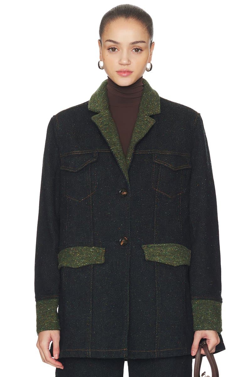 revolve Ganni Melange Twill Denim Oversized Blazer in Phantom