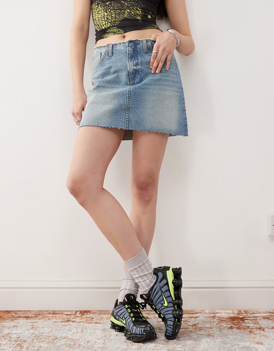 ASOS COLLUSION raw hem denim mini skirt in midwash - 2