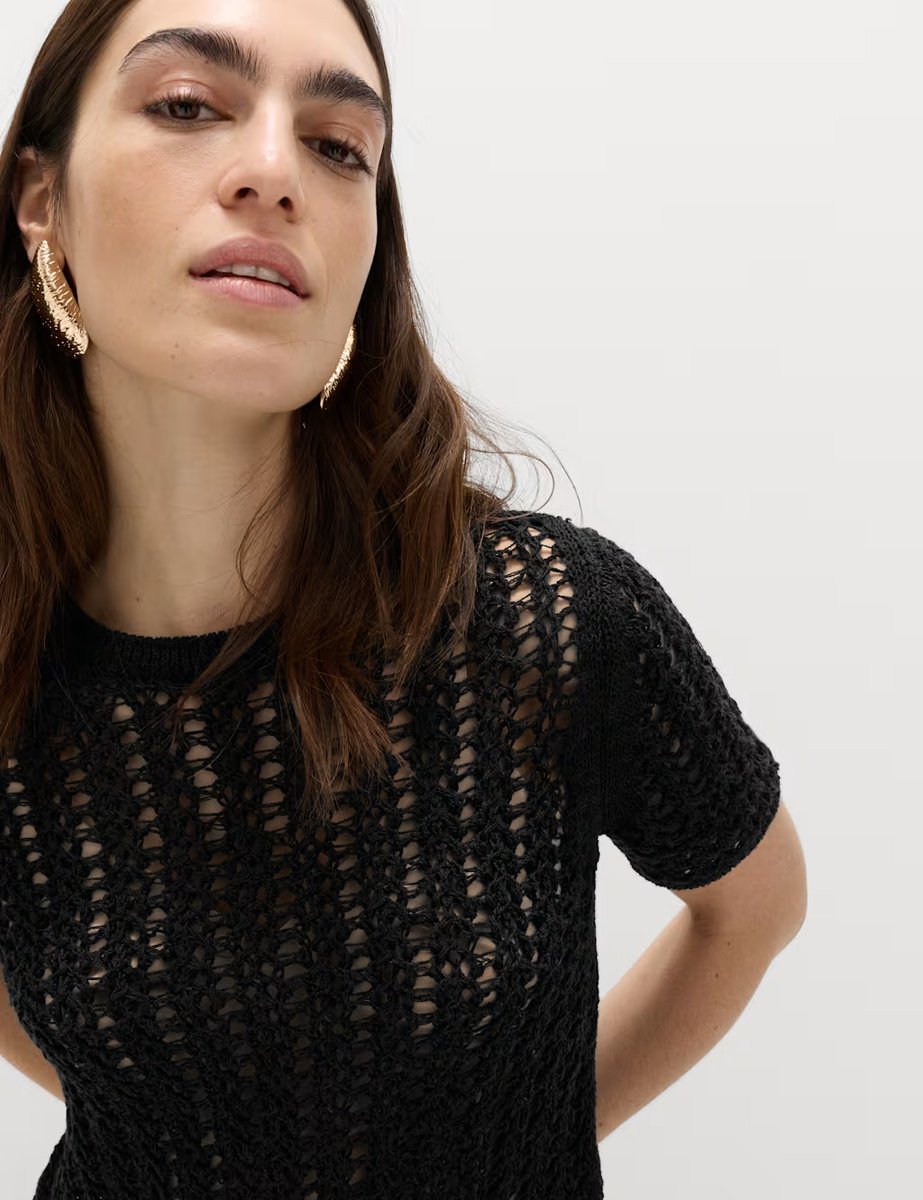 Marks & Spencer M&S Cotton Rich Textured Knitted Top Black - 2