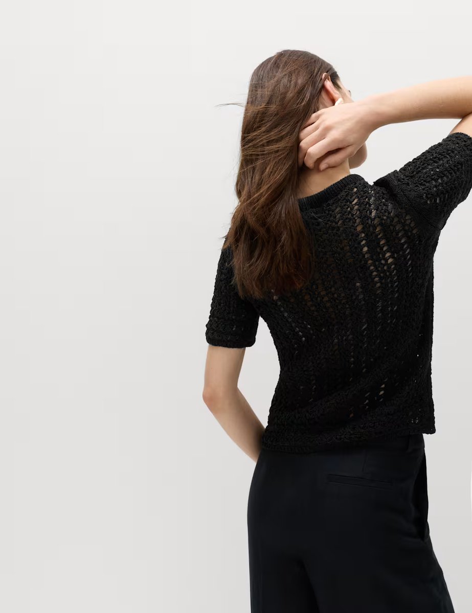 Marks & Spencer M&S Cotton Rich Textured Knitted Top Black - 3