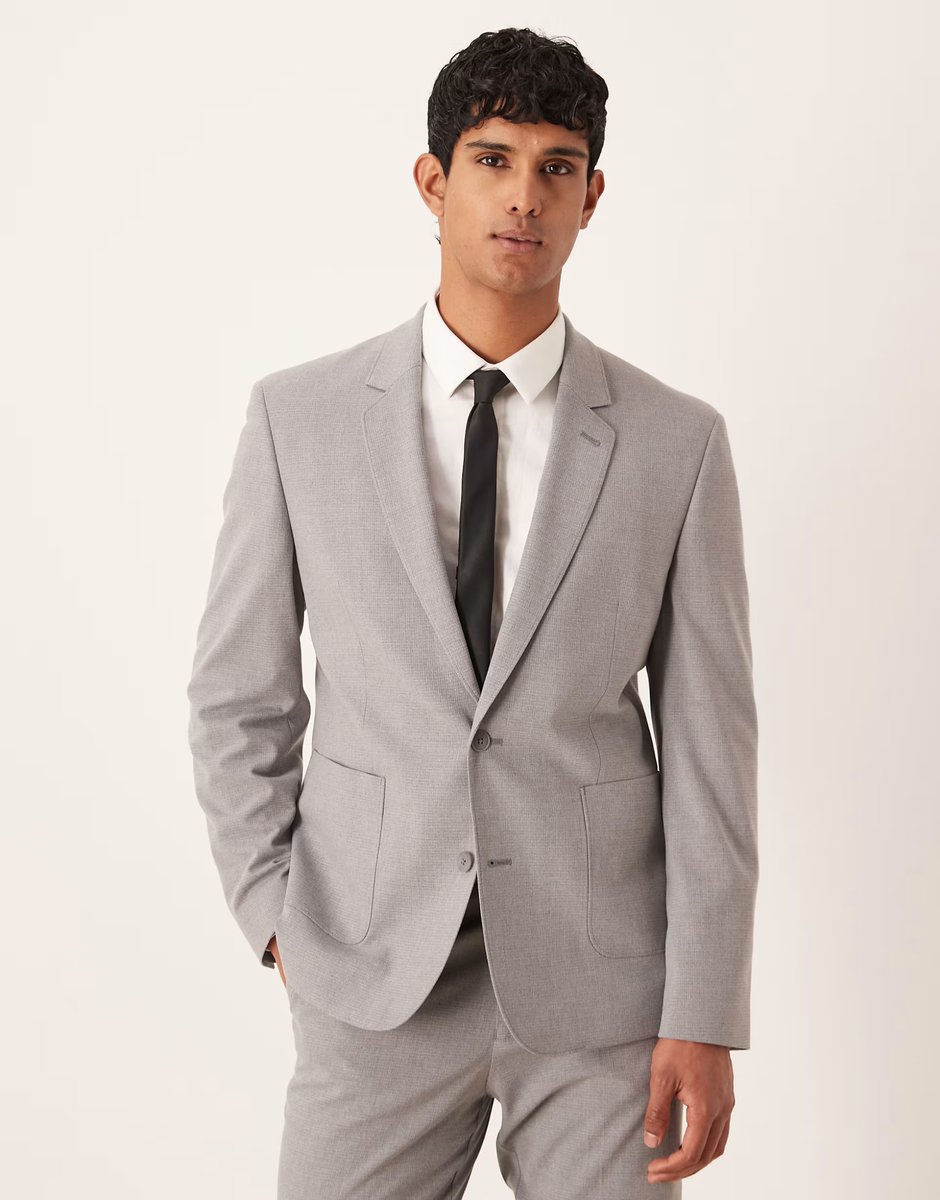 ASOS ASOS DESIGN slim suit jacket in grey tonal puppytooth - 1