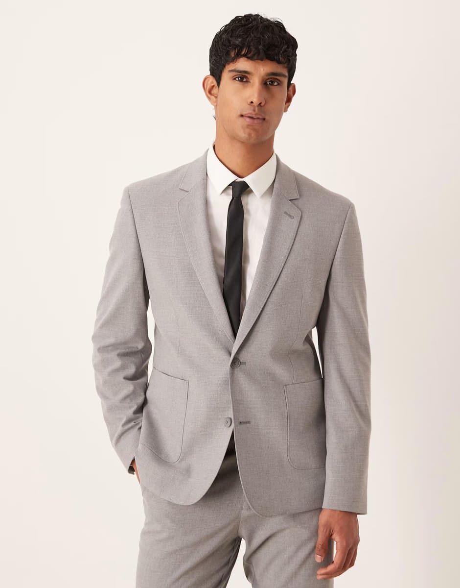 ASOS ASOS DESIGN slim suit jacket in grey tonal puppytooth