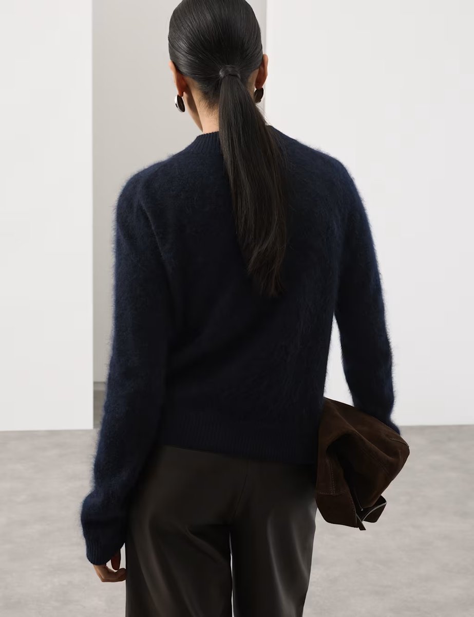 Marks & Spencer M&S Wool Rich Brushed Zip Up Cardigan with Cashmere Midnight Navy - 4