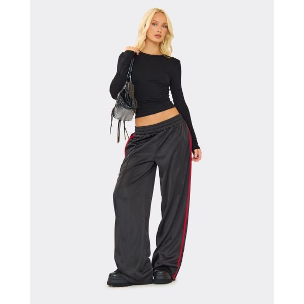 EGO High Waist Contrast Side Stripe Straight Leg Joggers In Black, Women's Size UK 6 - 2
