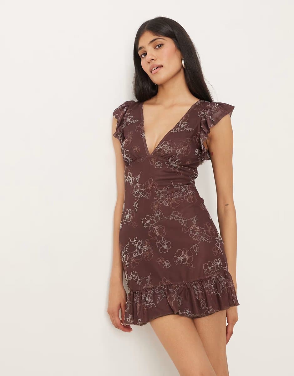 ASOS Motel Motarika floaty mini dress in brown