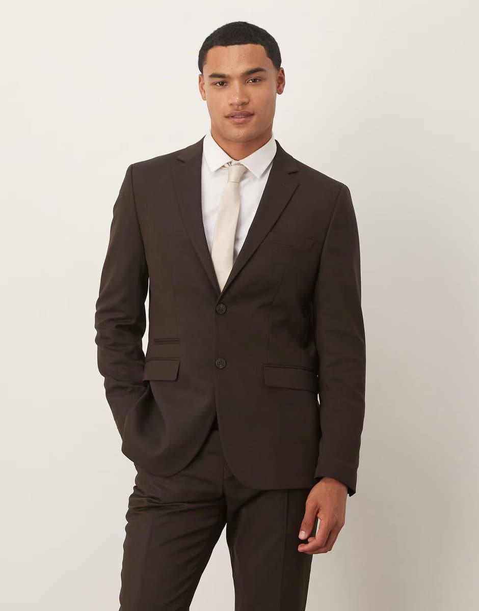 ASOS Selected wool blend slim fit blazer in brown