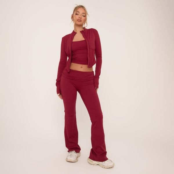 EGO Low Rise Super Stretch Flared Leggings In Burgundy, Women's Size UK 4 - 1