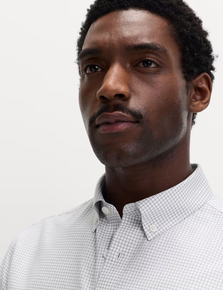 Marks & Spencer M&S Grey Mix Check Shirt Regular Fit Non Iron