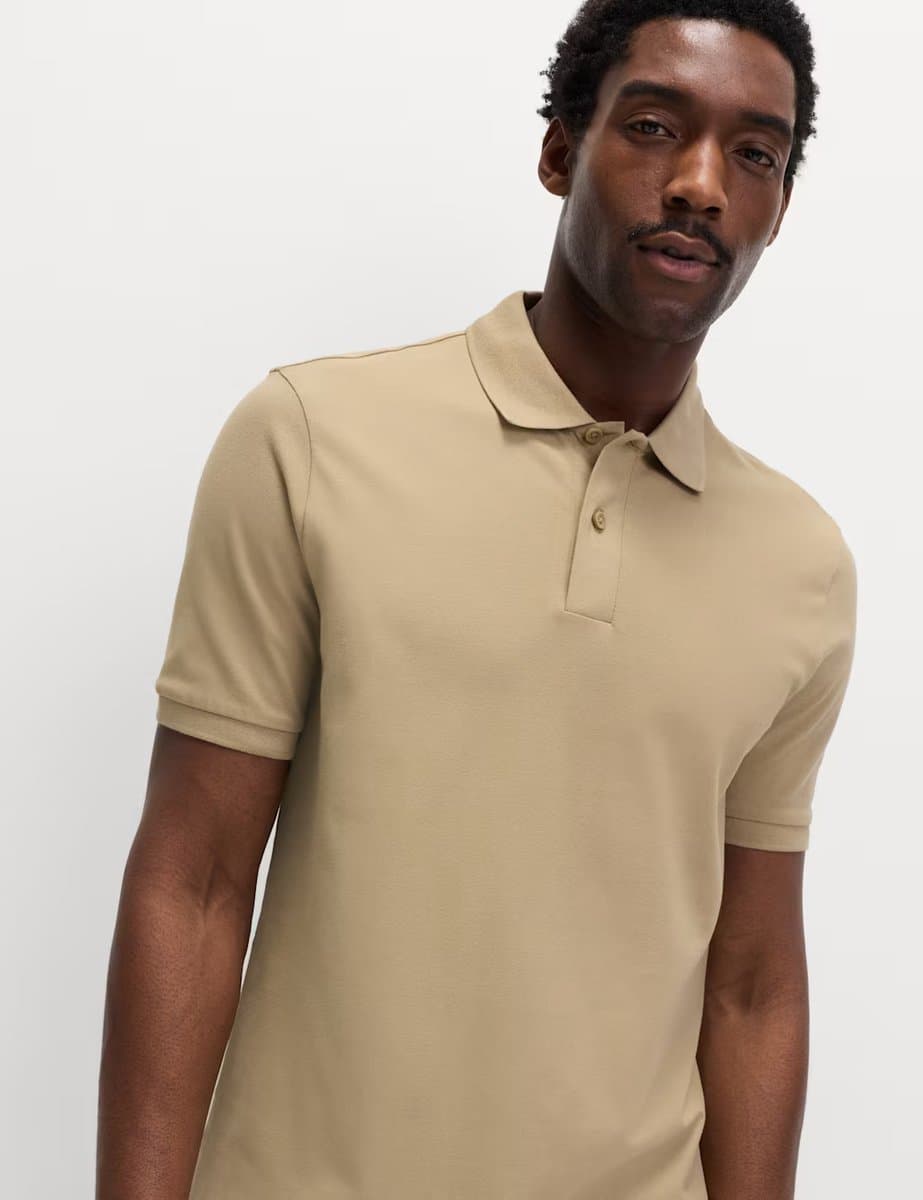 Marks & Spencer M&S Ultimate Regular Fit Pique Polo Shirt Dark Sand