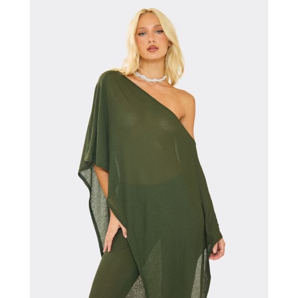 EGO Asymmetric Longline Cape Top In Khaki Green, Women's Size UK 6 - 2
