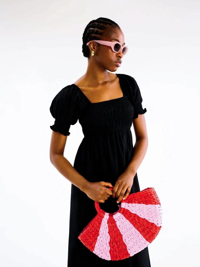 OMNES Megan Shirred Detail Dress in Black - 2