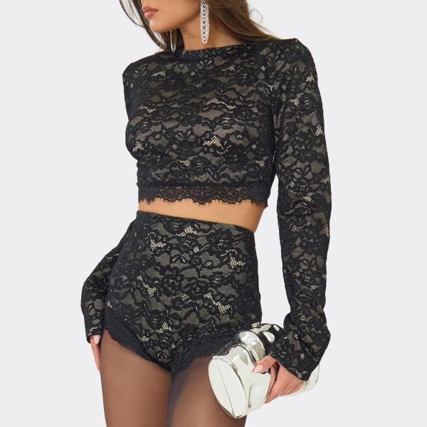 EGO High Rise Hot Pants In Black Lace, Women's Size UK 6 - 2