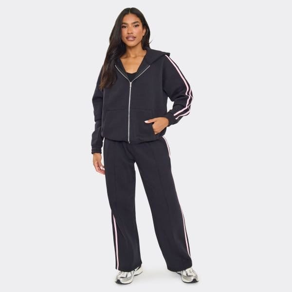 EGO Oversized Mid Rise Contrast Stripe Straight Leg Joggers In Dark Navy, Women's Size UK 6 - 1