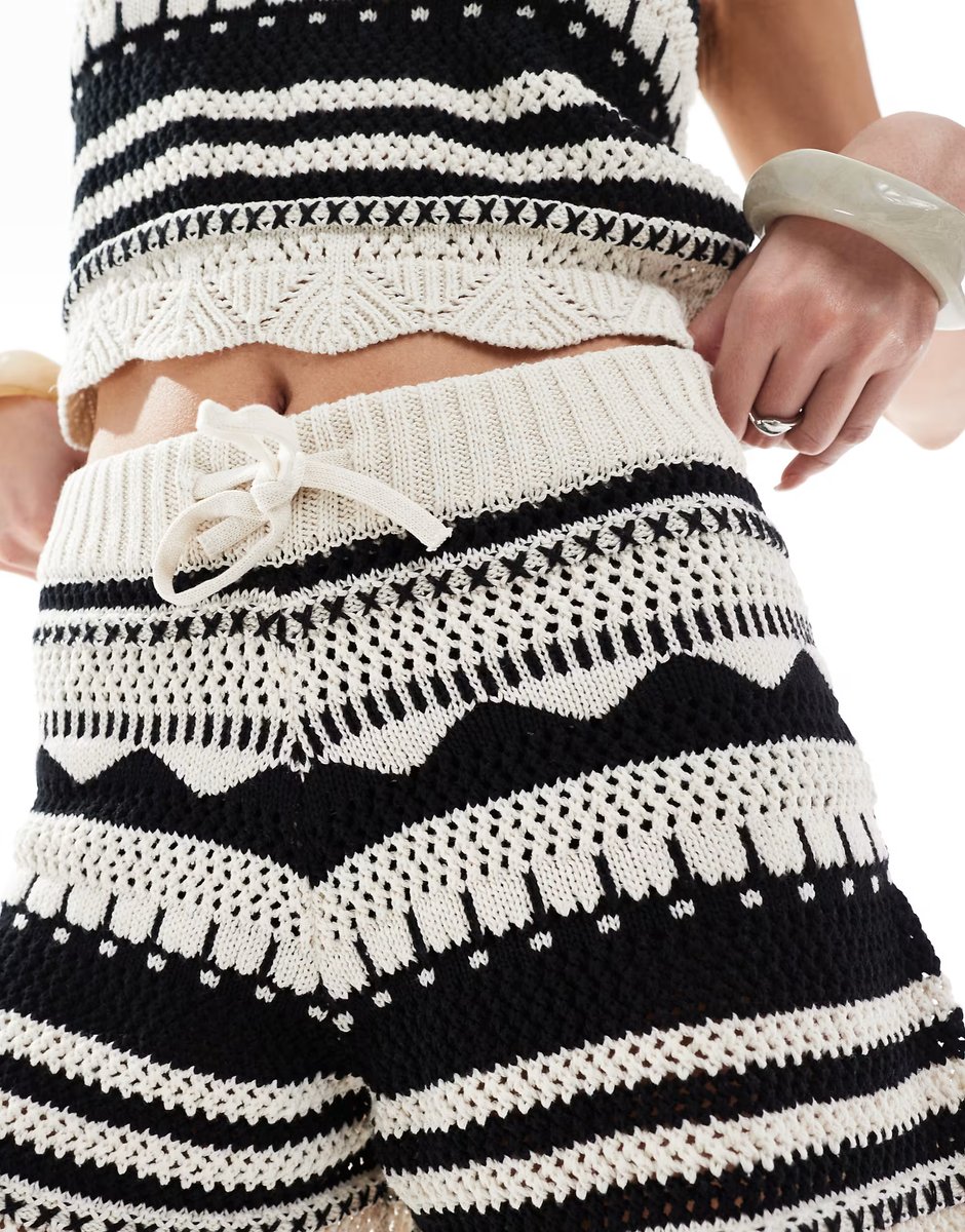 ASOS ONLY crochet shorts co-ord in beige and black pattern - 4