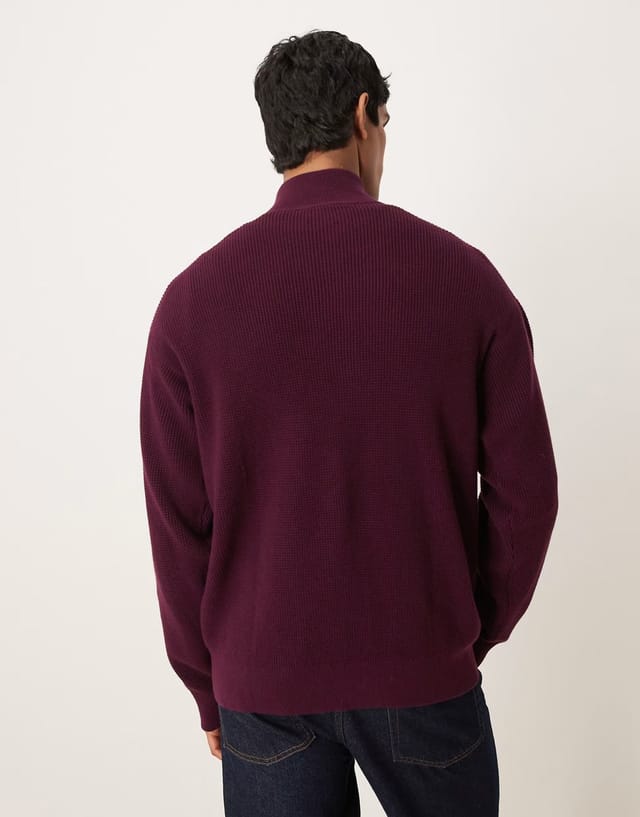 ASOS Calvin Klein Jeans waffle quarter zip jumper in plum - 3