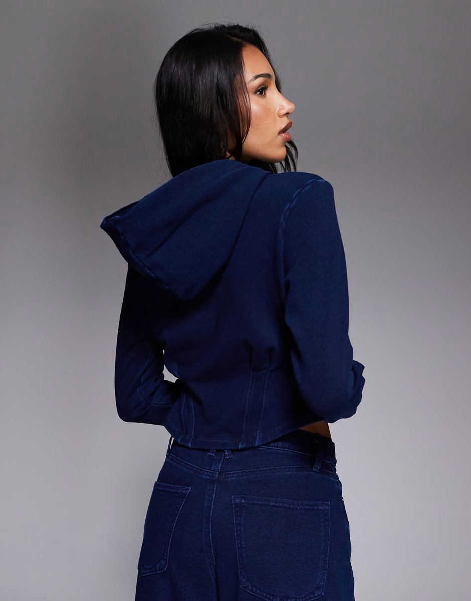 ASOS Good American jeanius corset hoodie co-ord in navy blue - 2