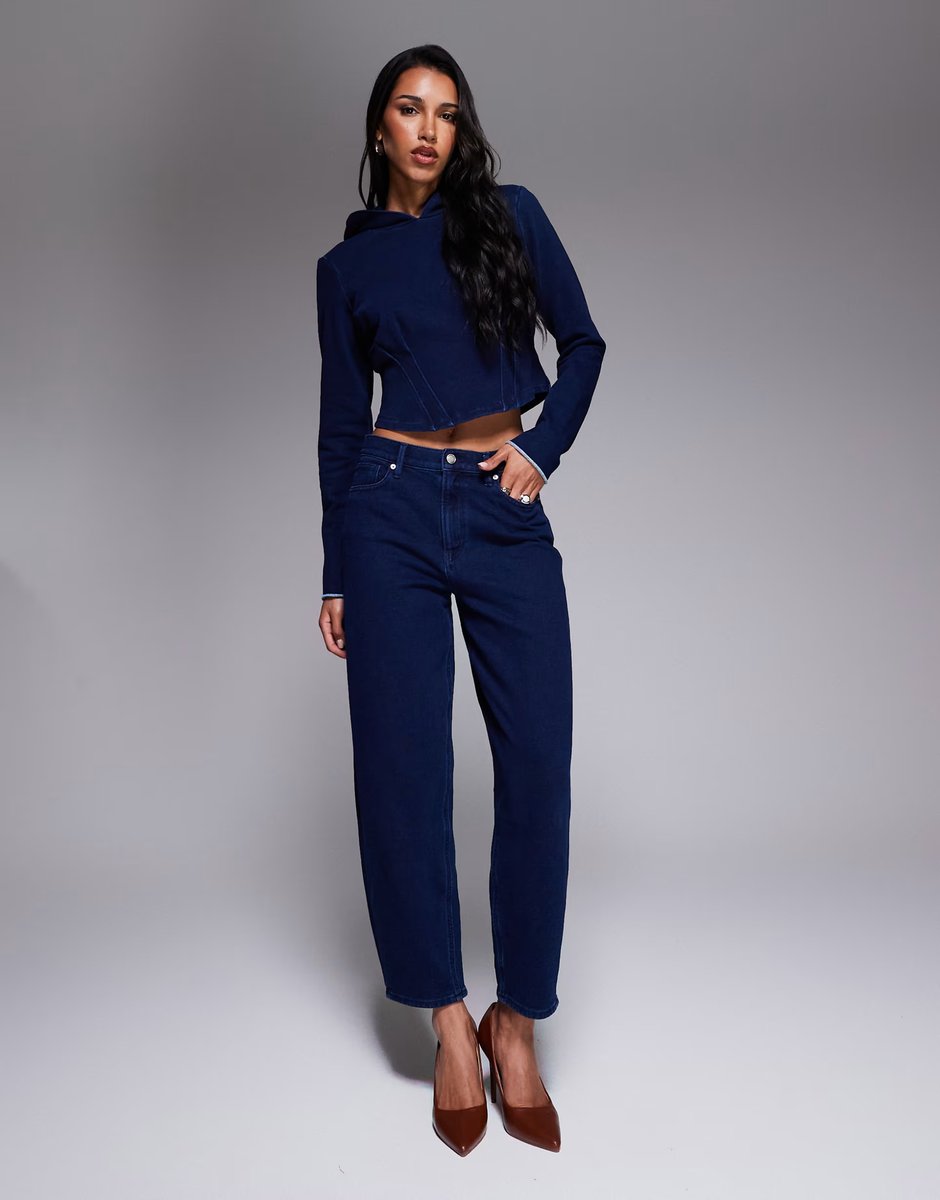 ASOS Good American jeanius corset hoodie co-ord in navy blue - 3