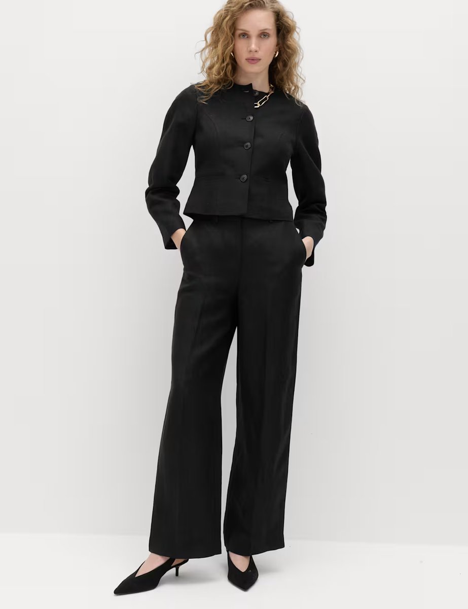 Marks & Spencer M&S Linen Blend Relaxed Straight Trousers Black - 2