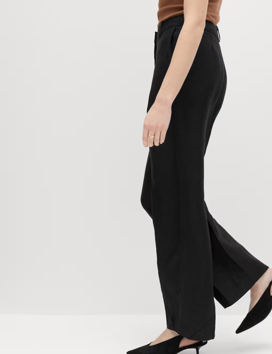 Marks & Spencer M&S Linen Blend Relaxed Straight Trousers Black - 3