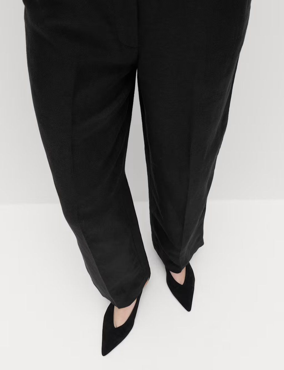 Marks & Spencer M&S Linen Blend Relaxed Straight Trousers Black - 4