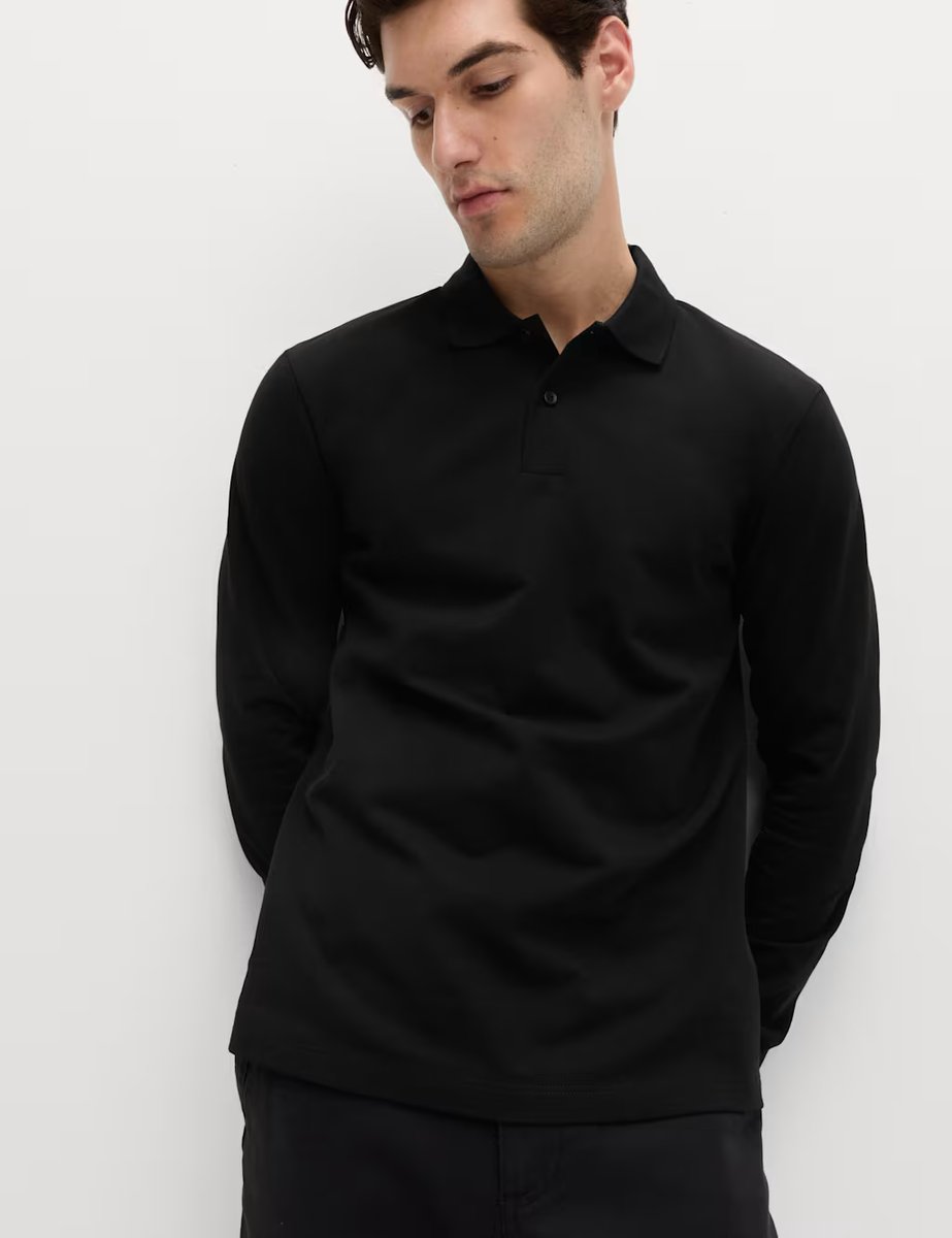 Marks & Spencer M&S Ultimate Cotton Rich Polo Shirt Black - 2