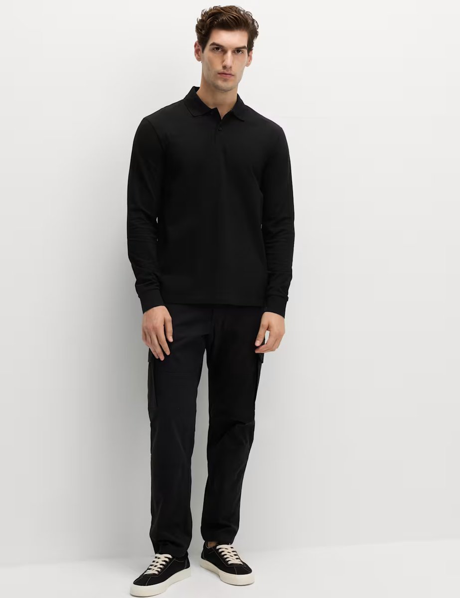 Marks & Spencer M&S Ultimate Cotton Rich Polo Shirt Black - 3