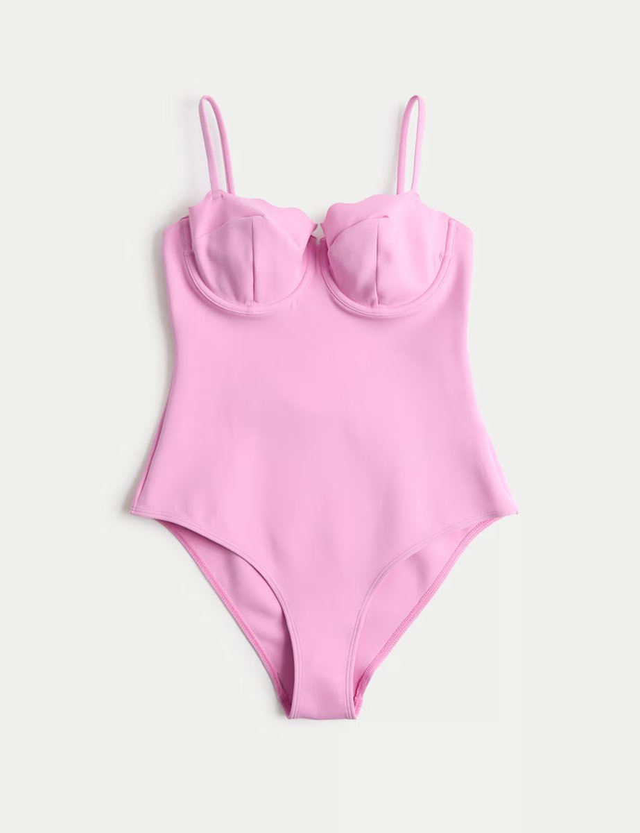 Marks & Spencer M&S Sculpt Wired Scallop Swimsuit Pink - 2