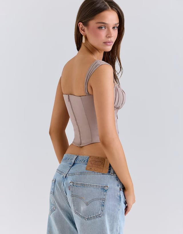 ASOS House of CB Anja mocha georgette cap sleeve corset top in mocha - 3
