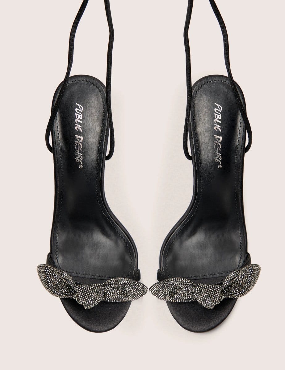Public Desire Rose Black Embellished Bow Tie Wrap Around Heels - 4