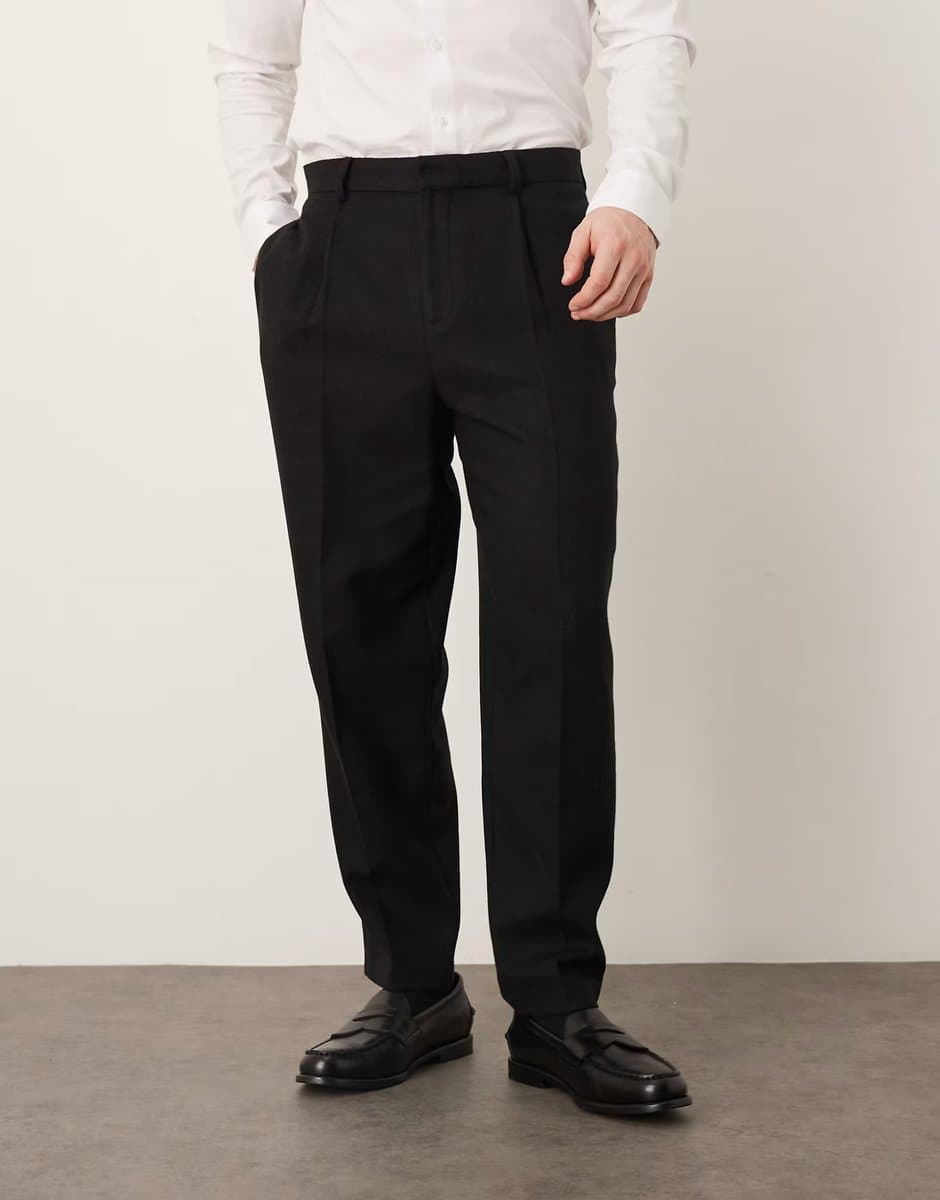 ASOS ASOS DESIGN smart relaxed tapered trousers with wool in black