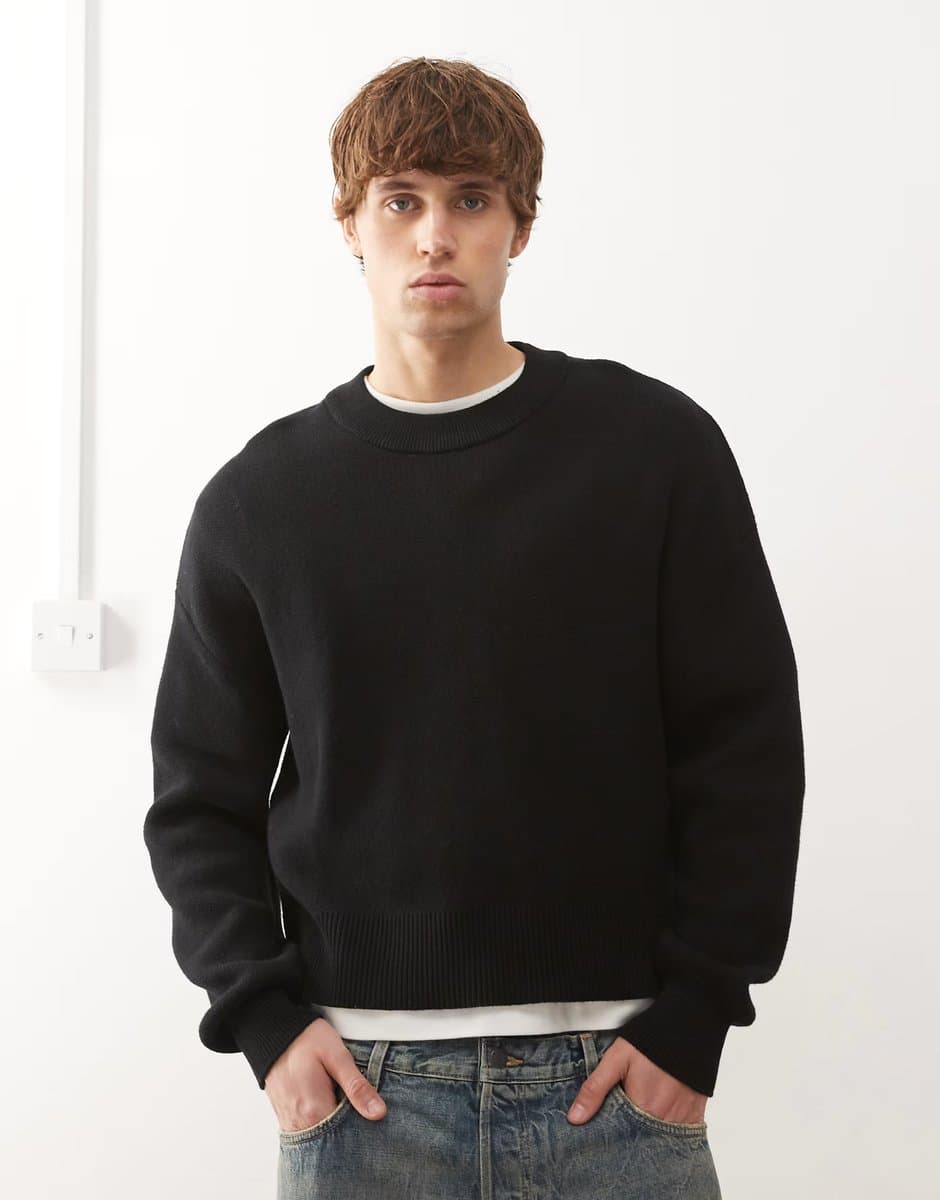 ASOS Weekday boxy fit knitted jumper in black