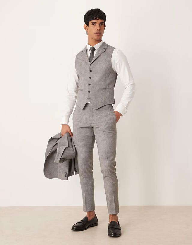 ASOS ASOS DESIGN suit waistcoat in grey herringbone flannel - 2