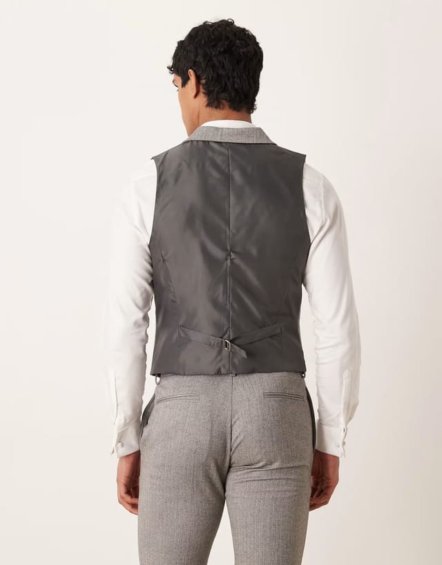 ASOS ASOS DESIGN suit waistcoat in grey herringbone flannel - 3