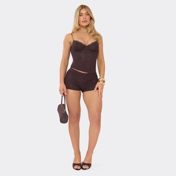 EGO EGO Chocolate Brown Lace Mid Rise Hot Pants