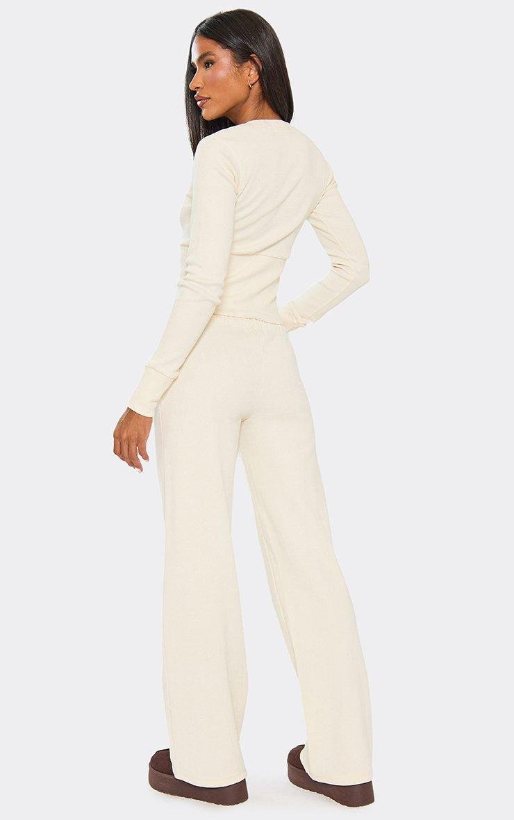 EGO Long Sleeve Button Up Fitted Top In Off White Ribbed, Women's Size UK 6 - 2