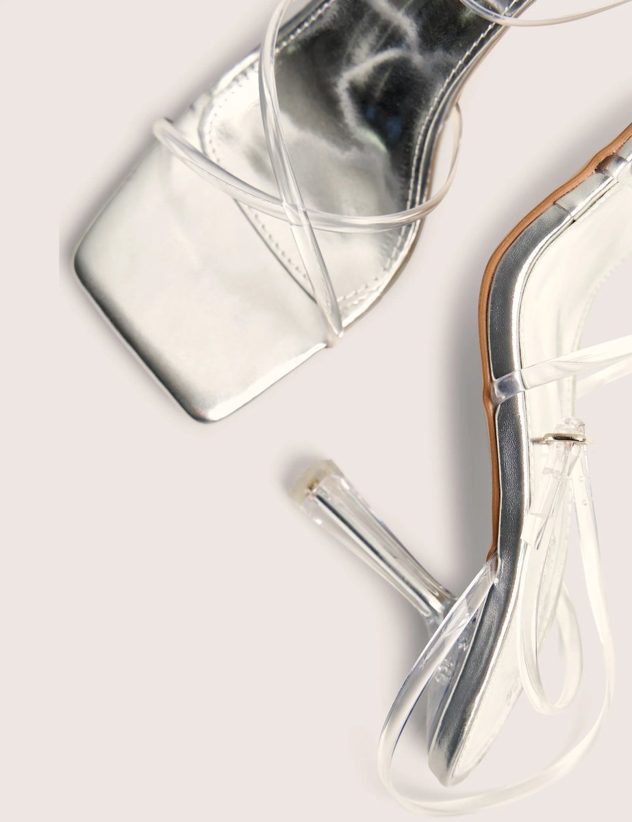 Public Desire Bree Silver Perspex Barley There Square Toe Mid Stiletto Heels - 4
