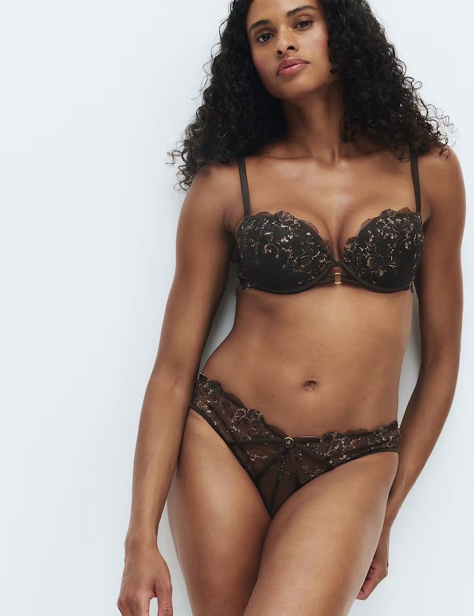 Marks & Spencer M&S Mia Leopard Embroidery Miami Knickers Dark Chocolate - 1