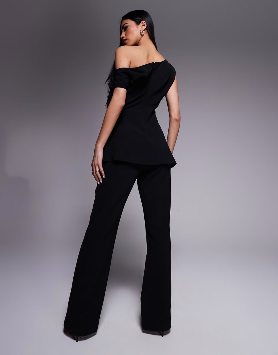 ASOS Forever New asymmetric ruched jumpsuit in black - 3