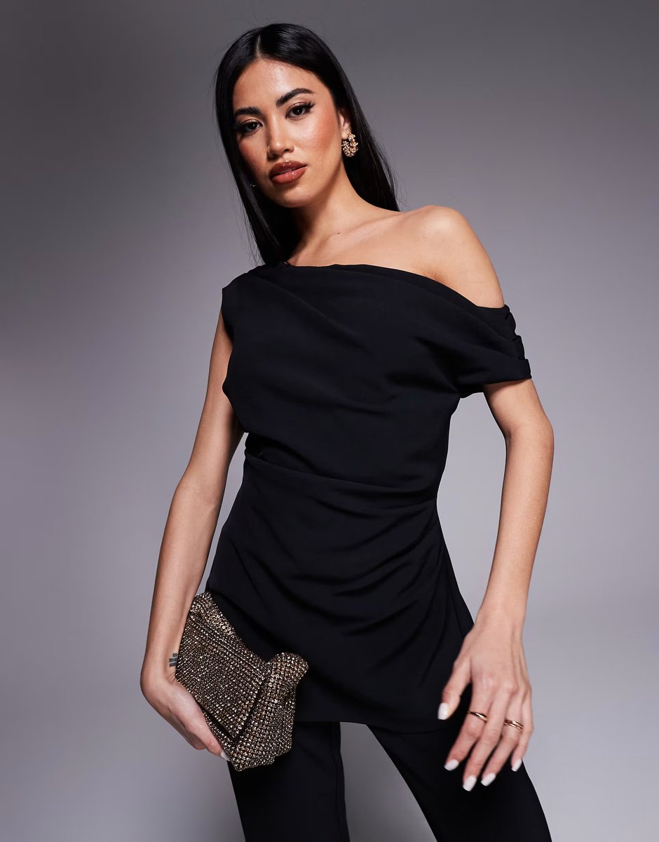 ASOS Forever New asymmetric ruched jumpsuit in black - 4