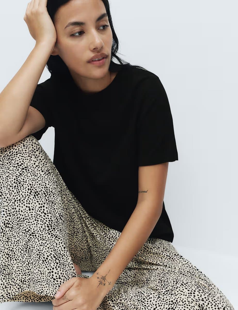 Marks & Spencer M&S Pure Cotton Printed Pyjama Set Black Mix