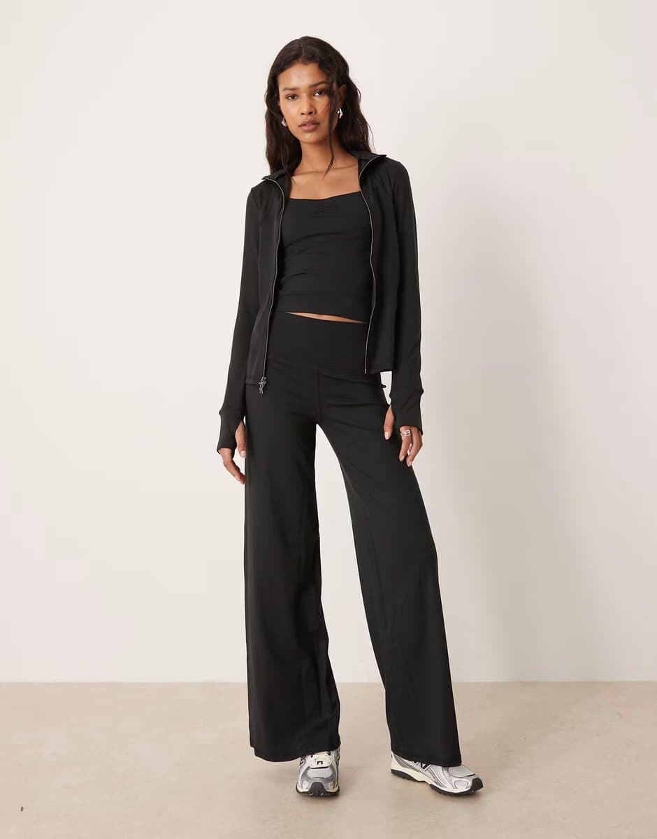 ASOS Gilly Hicks ultra high rise wide leg trousers with internal back pocket co-ord in black