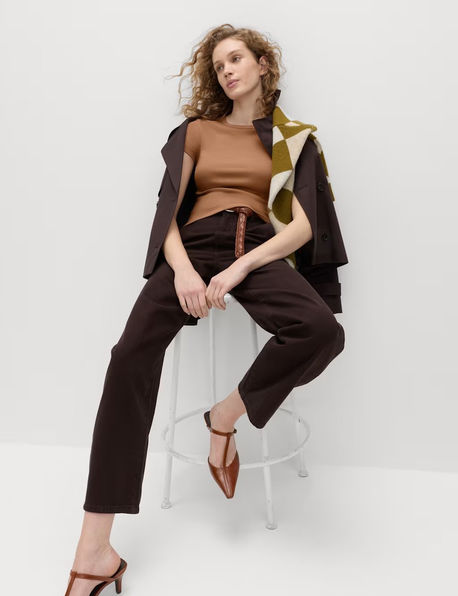 Marks & Spencer M&S Cotton Rich Ribbed Slim Fit T-Shirt Truffle - 2