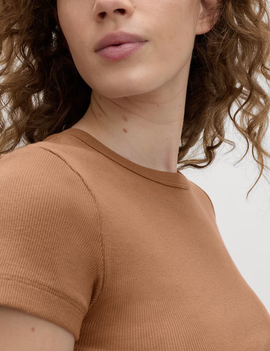 Marks & Spencer M&S Cotton Rich Ribbed Slim Fit T-Shirt Truffle - 3