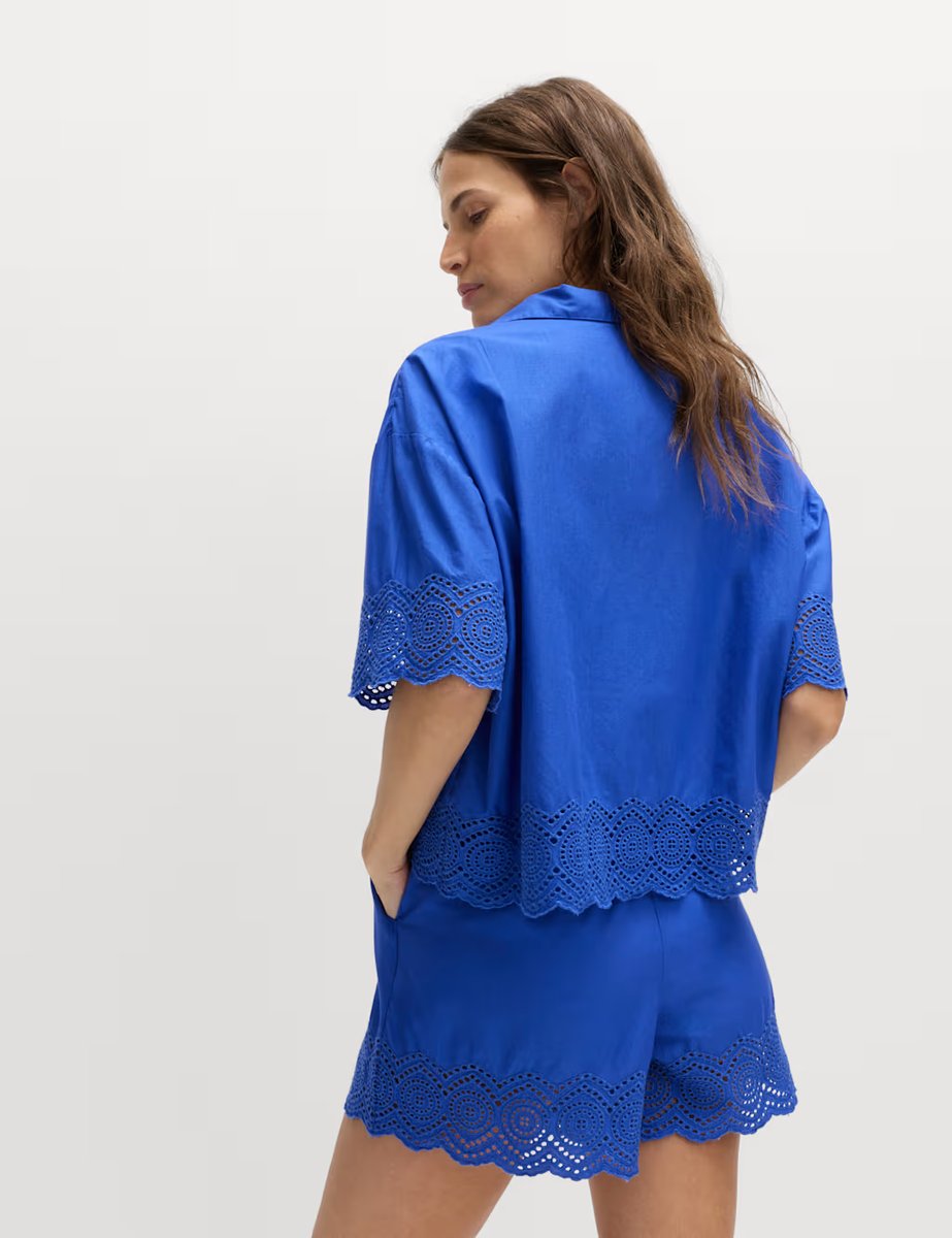 Marks & Spencer M&S Pure Cotton Cutwork Detail Tie Front Beach Shirt Cobalt - 3