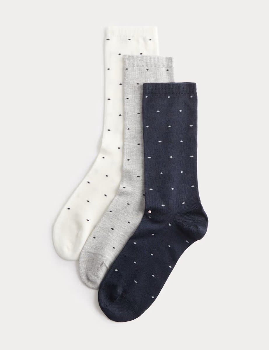 Marks & Spencer M&S Supersoft Spot Crew Socks Blue Mix 3 Pack