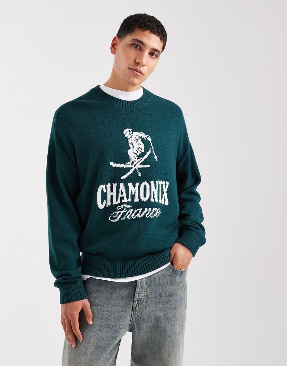 ASOS Hollister boxy open hem motif jumper in green